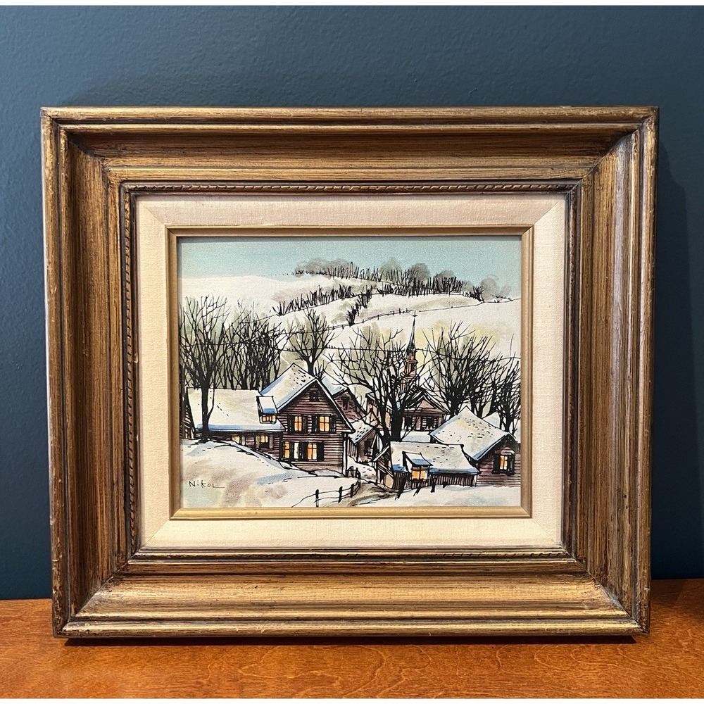 Nikol Wikman "Winter Walk" Signed Oil Painting On Wooden Board 16.25"x 14.5"